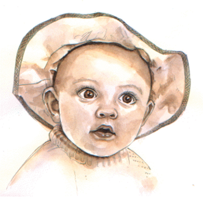 Watercolour portrait of a baby